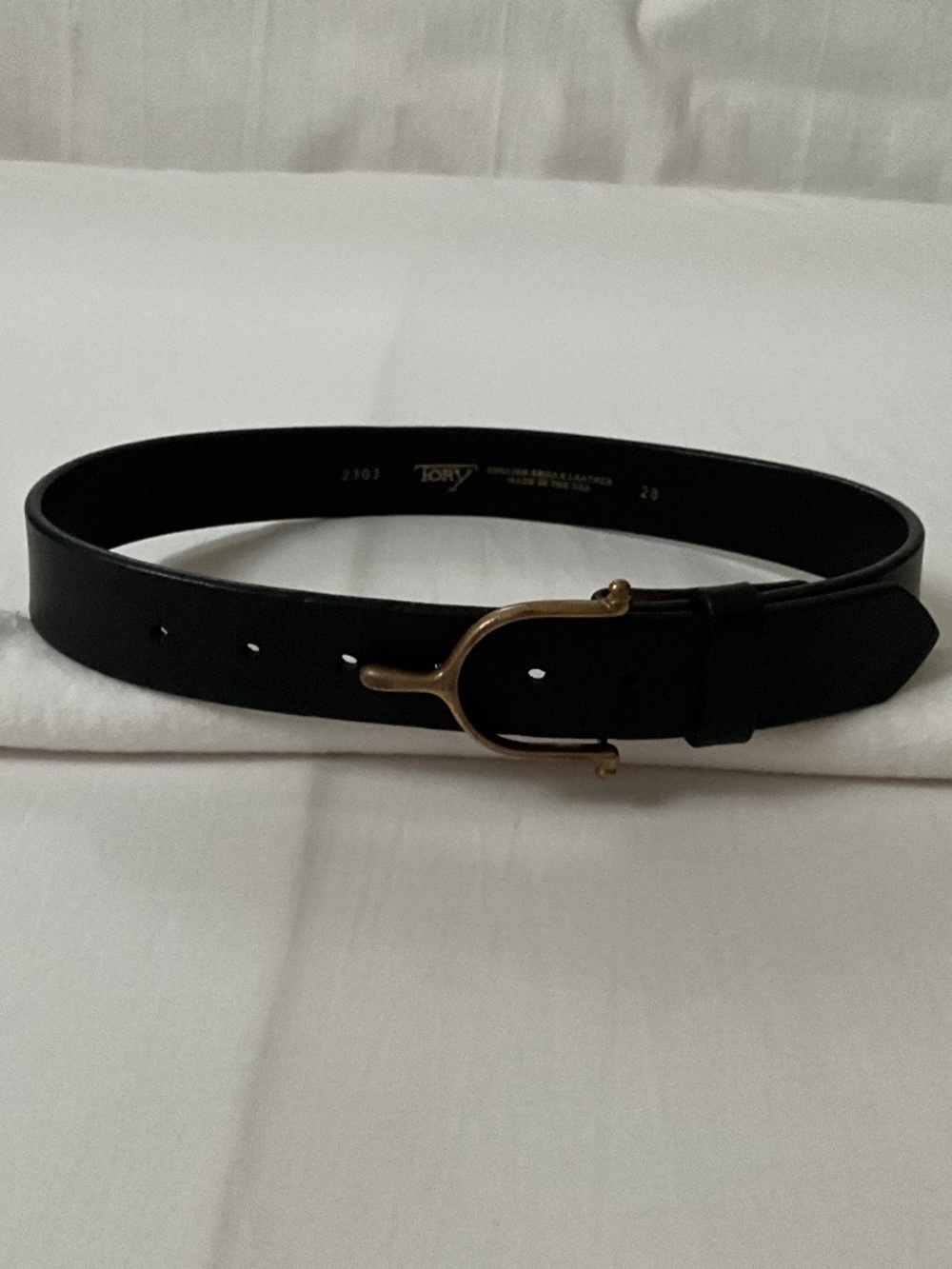TORY LEATHER Brass Spur Buckle Belt Black 28”